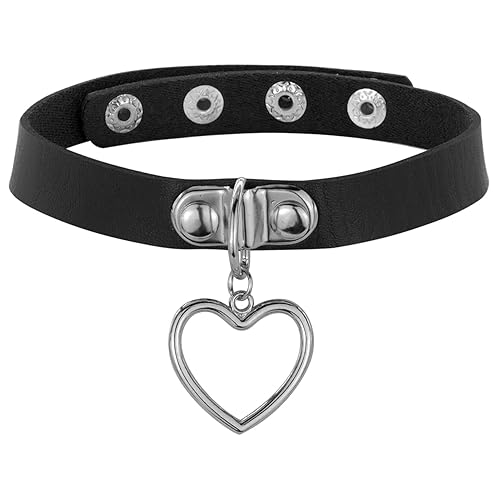 ALLY-MAGIC Heart Leather Choker, Adjustable Love Heart Punk PU Necklace, Black Vintage Gothic Punk Choker Fancy Dress Rock Necklace For Women & Men Accessory Y9AXDZXQ - Black