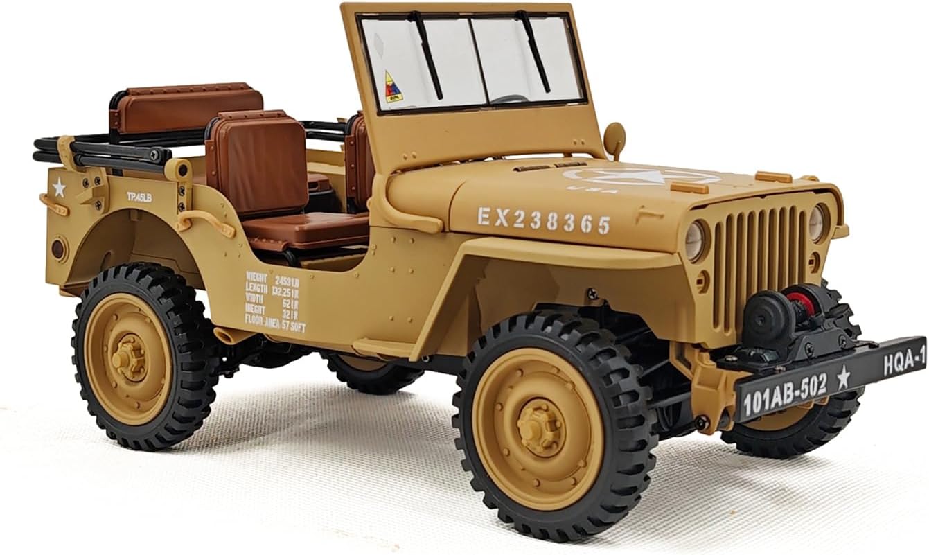 RC Truck, 1:14 Scale Remote Control Car, 2.4GHz 4WD Off Road RC Crawler, All Terrain Army Trucks Climbing Vehicle with LED Lights and Sound Effects, 2 Batteries for Adults (Yellow)