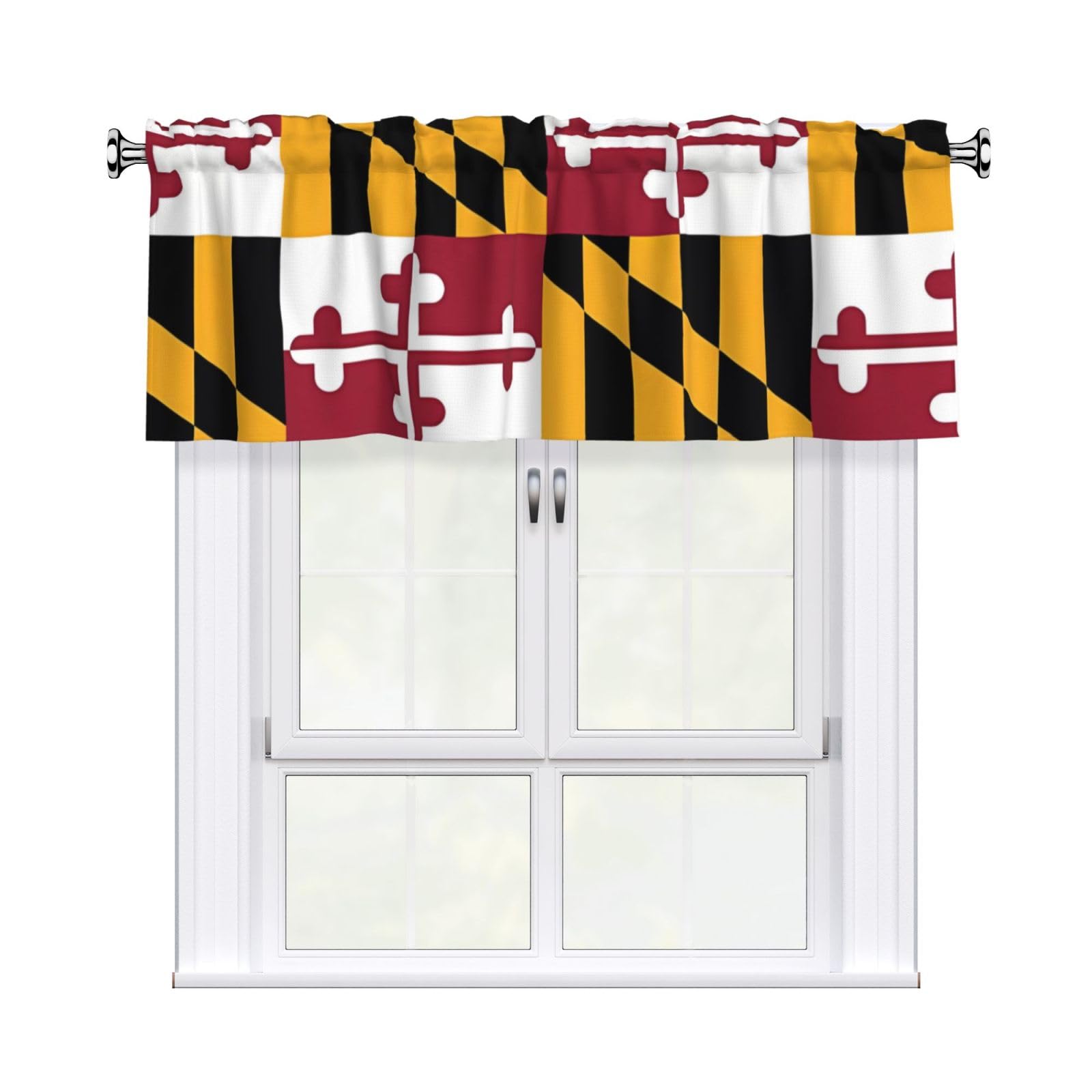 WHJSHOP Flag of Maryland Prints Curtain Valance 54x18in - Peach Skin Kitchen Window Layer, Filtered Light & Quick-Install Rod Pocket Cover