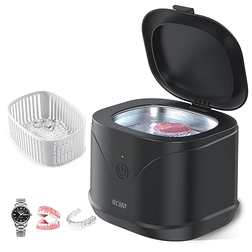 BCOM Limpiador de joyas, limpiador ultrasónico profesional portátil de 46 kHz para retenedores dentales, protector bucal, reloj, anillo, máquina