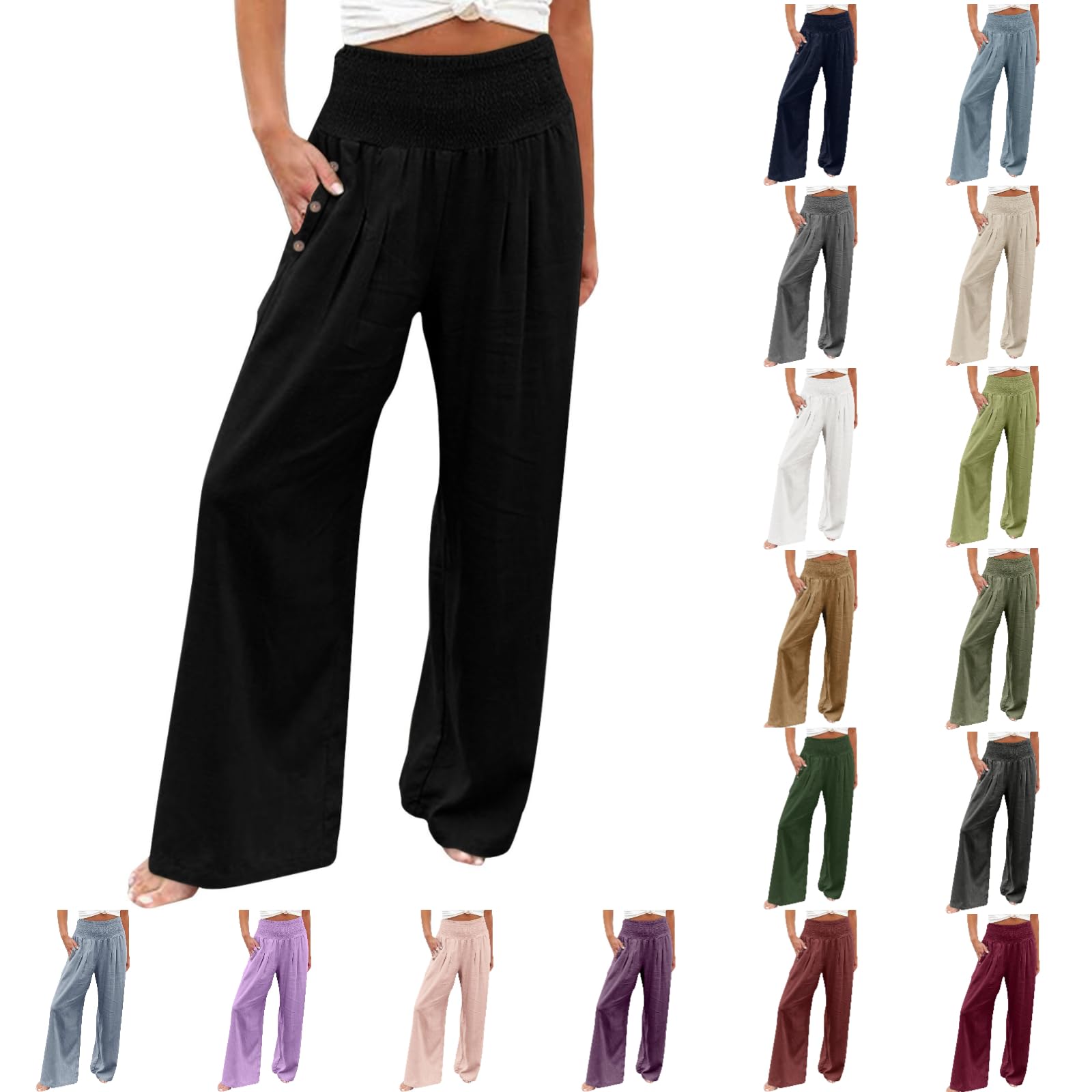 YOLAI Womens Wide Leg Palazzo Pants High Waist Linen Pants Casual Baggy Lounge Pant 2026 Spring Summer Vacation