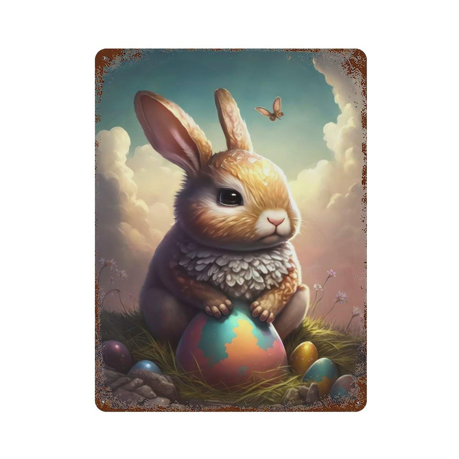 Garage Style Easter Bunny IX Rust Effect Tin Sign 15.7"x11.8", Vintage Wall Decor for Bar And Workshop