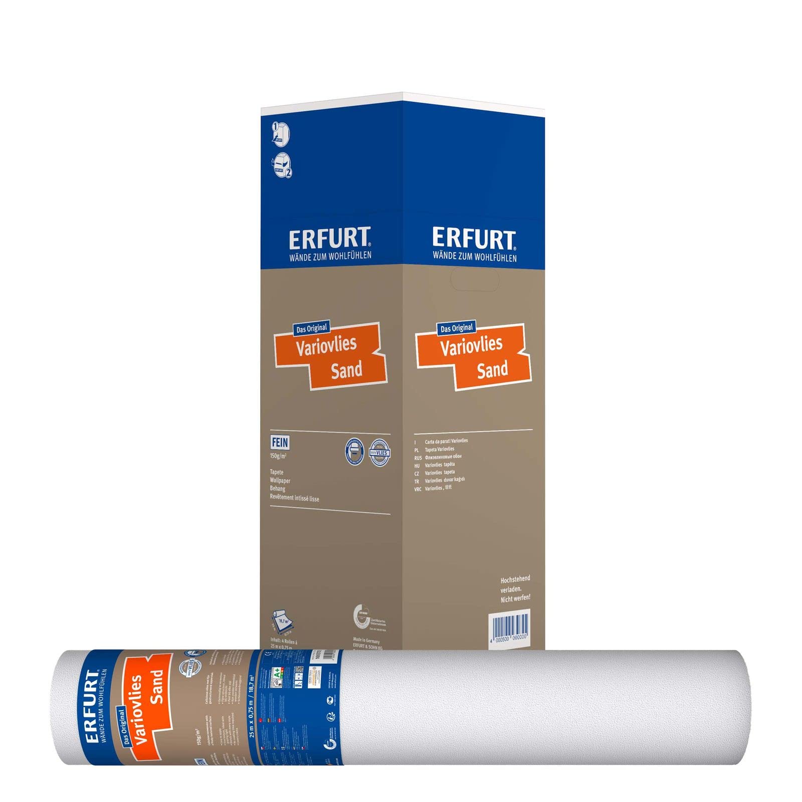 ERFURT Variovlies Sand 25X0.75 fein strukturierte Vliestapete 4 Rollen 1003703