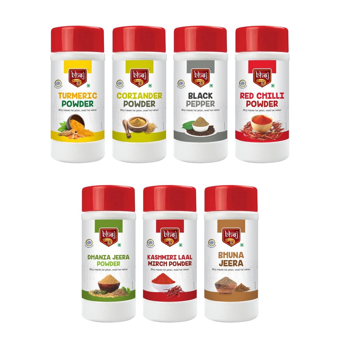 Bhoj Masale Haldi, Dhaniya, Black Pepper, Red Chili , Jeera Dhaniya, Kashmiri Lal Mirch , Bhuna Jeera Masala Powder Combo Pack 450 grams each. Gross Total 3 KG 500 grams ( Net 3150gram) | Daily use Masale For Kitchen. No Onion & No Garlic ( Jain Masa (B0CGD7NC5H) Amazon Price History, Amazon Price Tracker