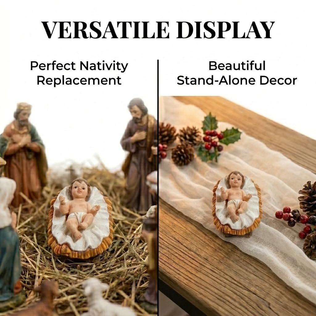 The Bridge Collection Figurine de bébé Jésus – Figurine de crèche de bébé Christ en résine de 5,1 cm – Pièce de rechange pour crèche de Jésus – Décoration de Noël Jésus