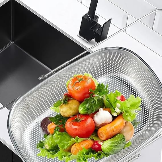 BLUE CRANE Stainless Steel Adjustable Kitchen Sink Drain Basket, Multifunctional, Kitchen Sink Organizer for Kitchen Sink Strain Drain Rinse Fruits Vegetables (Set of 1) 4
