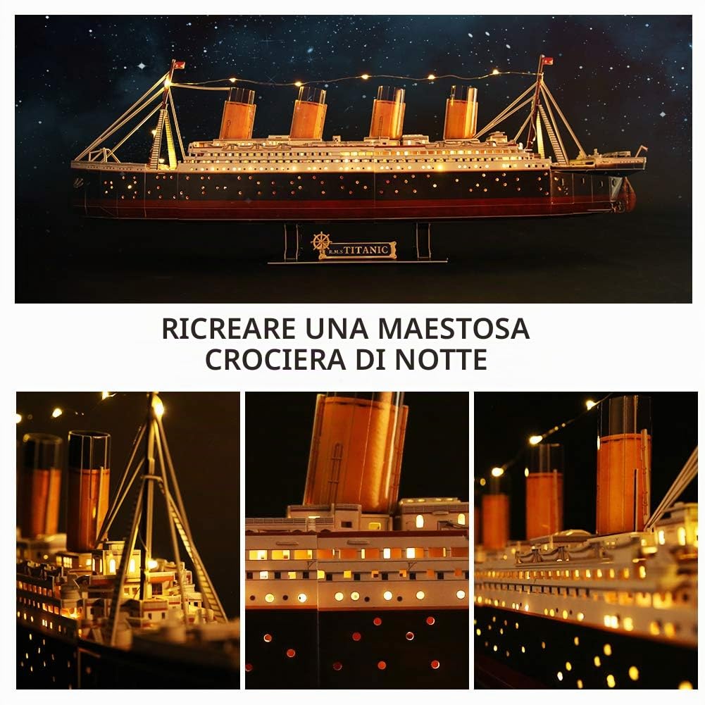 CubicFun Puzzle 3D LED Titanic - Regali di San Valentino Grande Nave Modello Kit di Costruzione Giocattoli per Adulti e Adolescenti,266 Pezzi