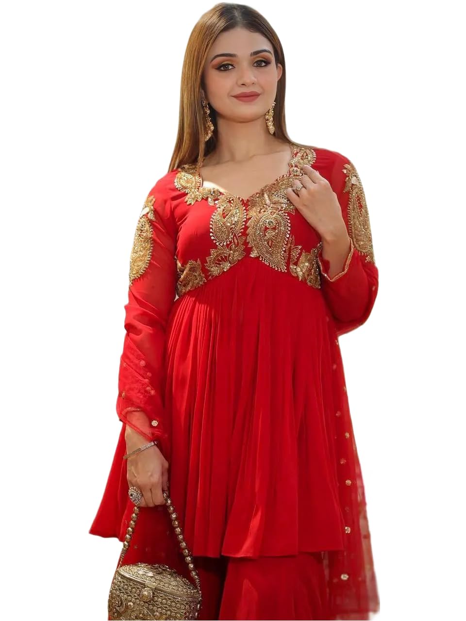 Women Embroidered Ethnic Top Plazo Dupatta Set, Georgette Traditional Outfit for Festive WeddingWear-image-0