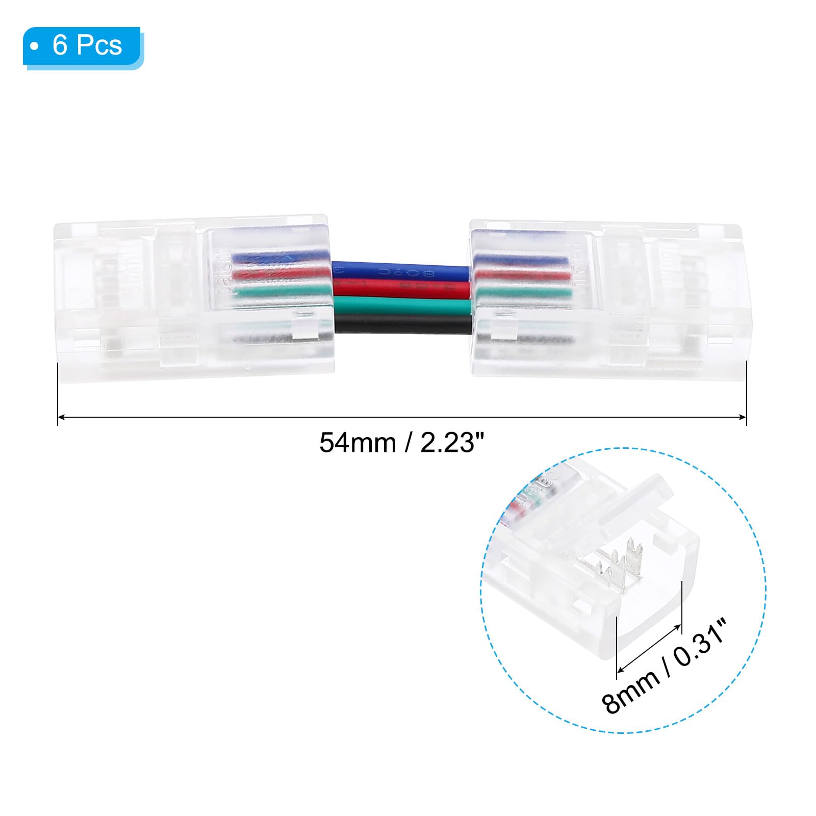 PATIKIL LED Strip Connectors 4 Pin, 6Pcs 8mm LED Connectors, L Type Clear RGB Unwired Clips for Strip Light Gapless Track Lighting - Image 2