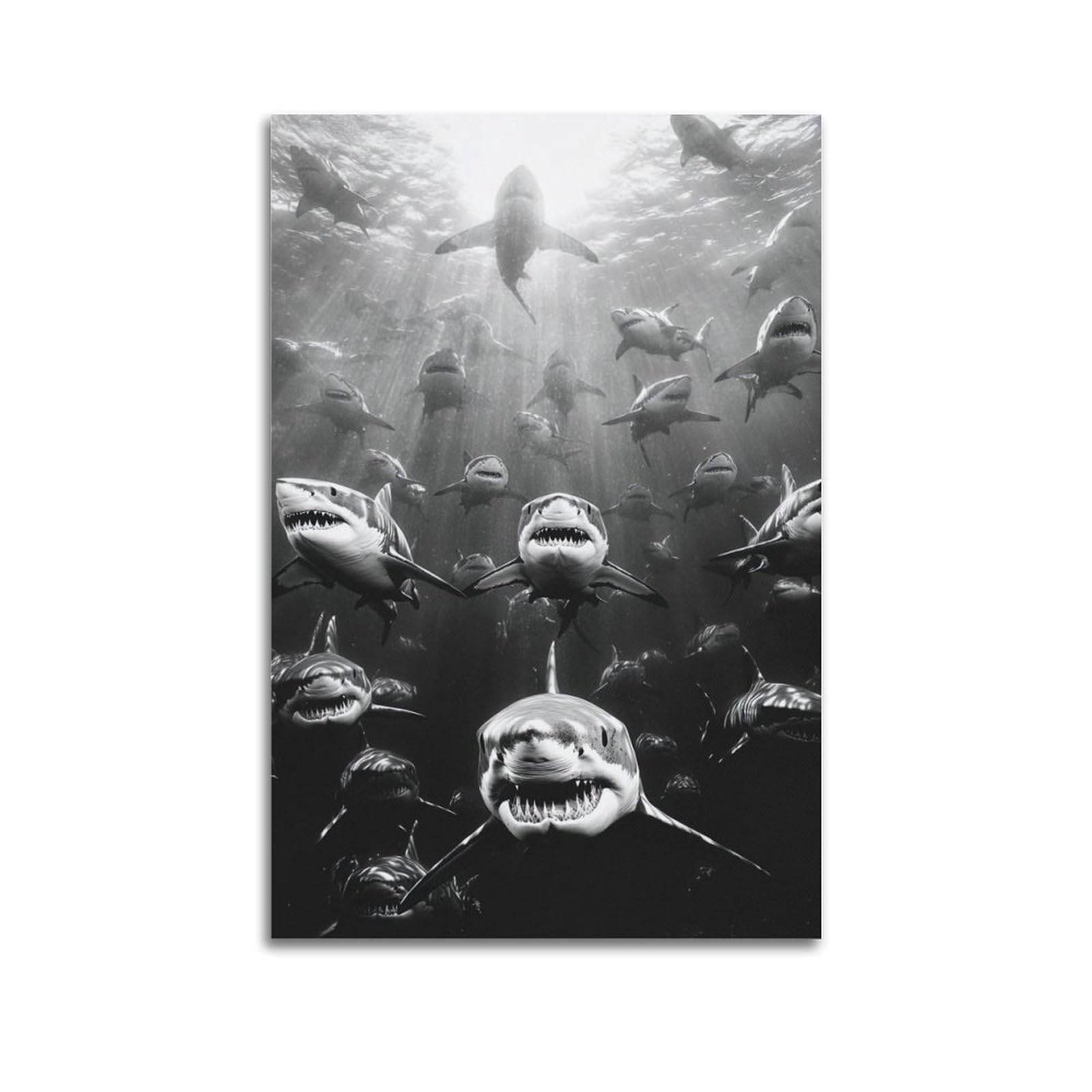 ZSZWHJ Animal Poster Sharks on The Sea Floor Poster Decorative Painting Canvas Wall Posters And Art Picture Print Modern Family Bedroom Decor Posters 20x30inch(50x75cm)