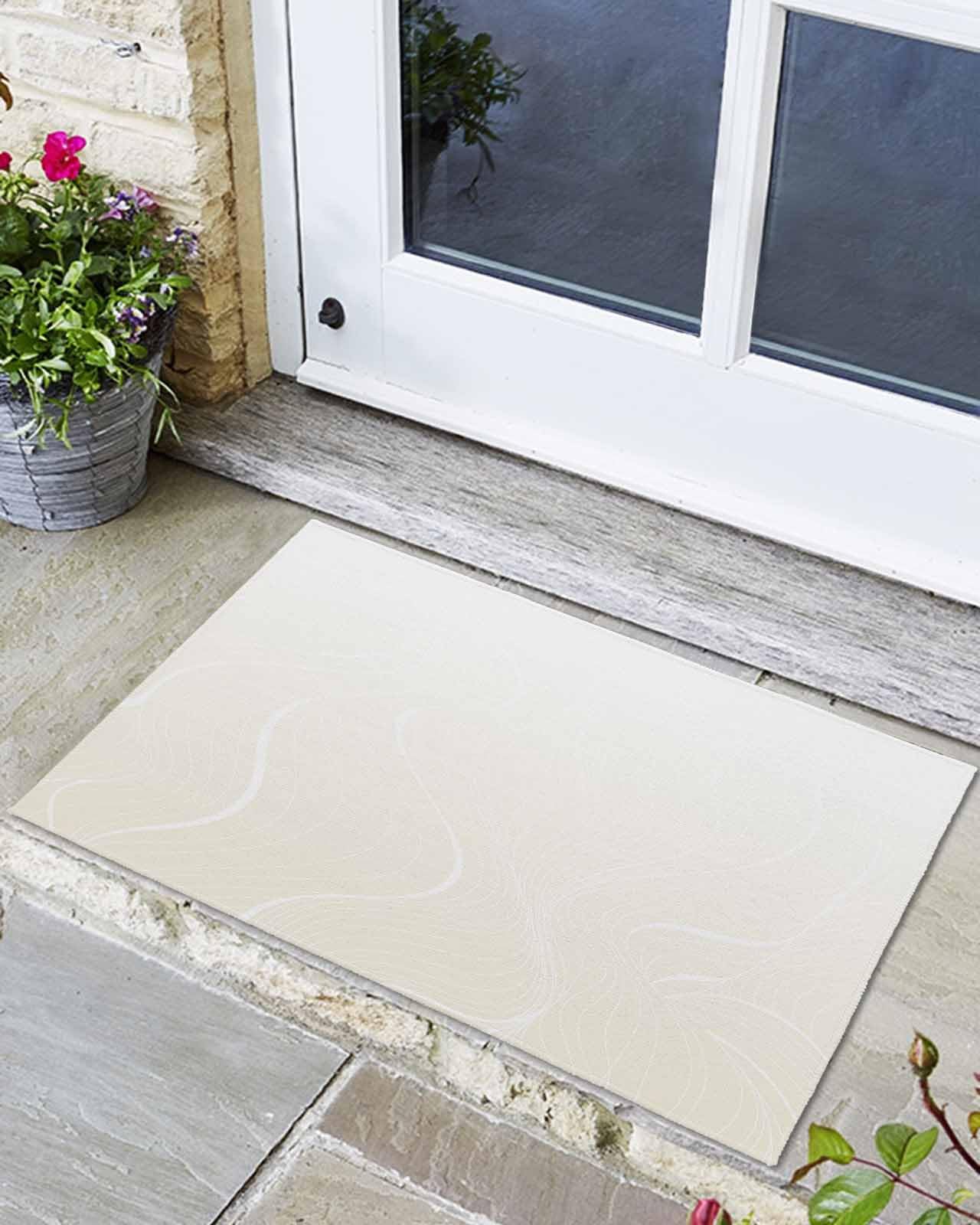 Hokiten Front Door Mat Outdoor, Cream Ombre Absorbent Non Slip Indoor Entry Rug, Contemporary Geometric Abstract Art Low-Profile Doormat Washable Rugs