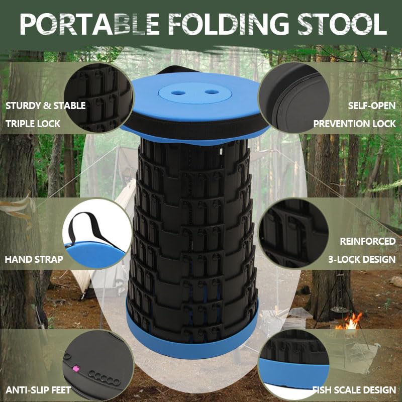 Image of JAEMEYEM Upgraded Foldable Stool, Capacity Portable Retractable Small Folding Stool, Collapsible Telescoping Camping Stool for Adults Outdoor Fishing Hiking Gardening Travel BBQ