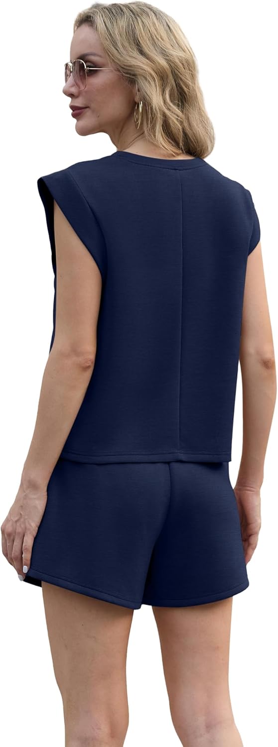 GRECERELLE 2026 Women's Summer 2 Piece Outfits Round Neck Cap Sleeve Top with Pocket Short Sets - Image 7