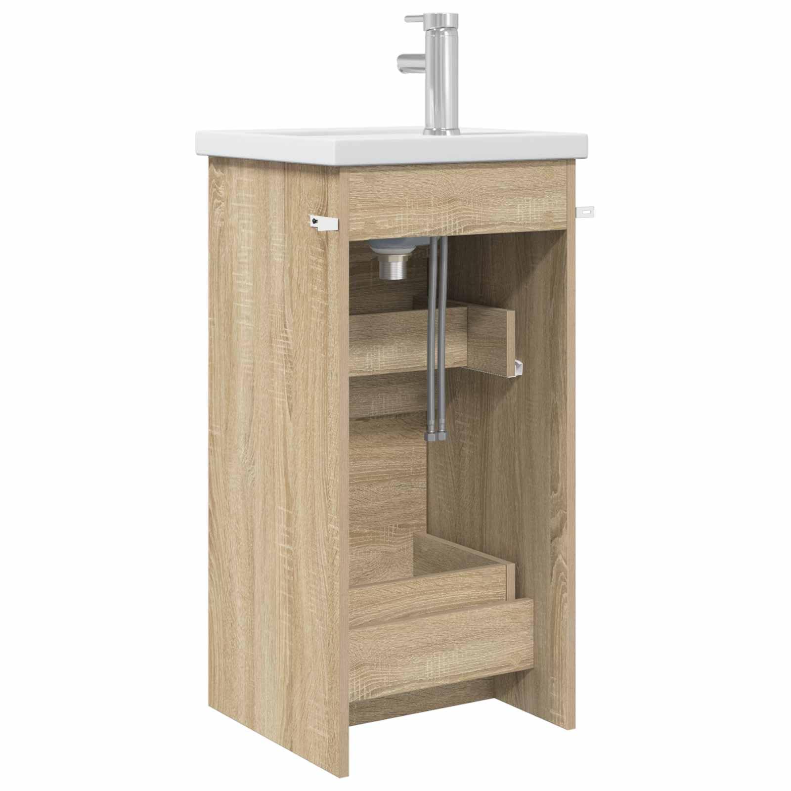 Mueble de baño con lavabo, roble Sonoma, moderno mueble de baño con 2 cajones de madera de 42 x 40 x 84,5 cm para baño de invitados y baños pequeños