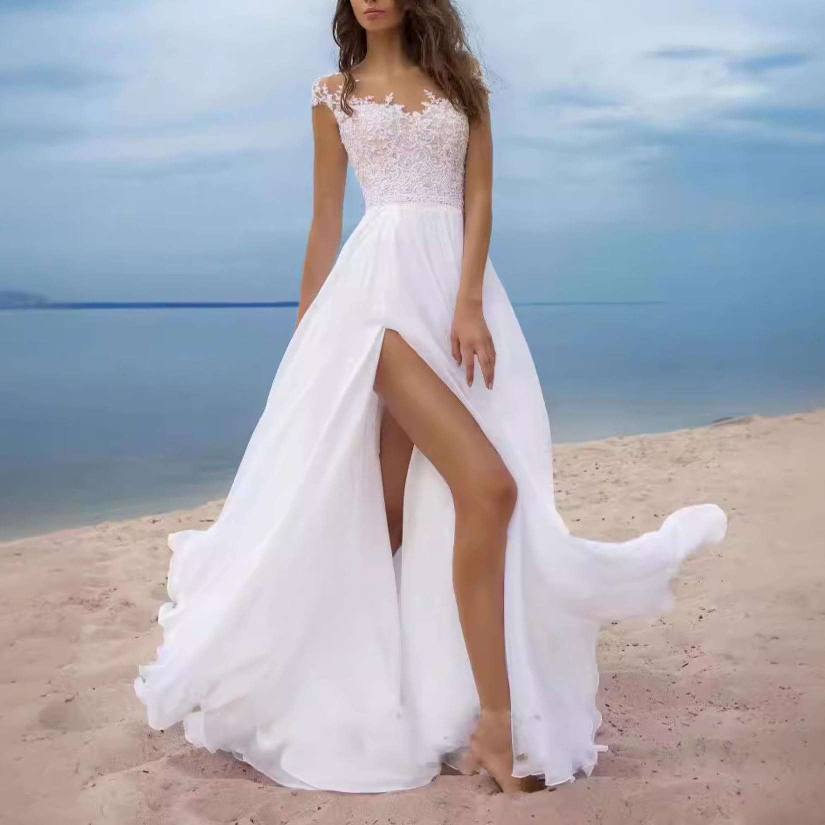 Qiribati Robes De Mariée D'église Femmes Halterneck Robes Formelles en Dentelle Bouches Nuptiales Robe Maxi