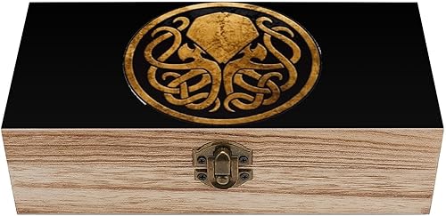 Cthulhu - Caja de almacenamiento de madera organizadora con tapa con bisagras y cierre frontal para decoración del hogar
