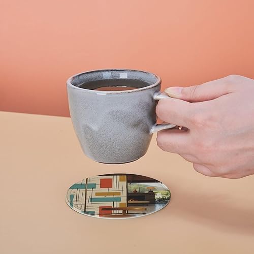 Miniatura 8 de Juego de 6 posavasos modernos de mediados de siglo con soporte de cuero, protector de mesa para bar, decoración de tazas, almohadilla para mesa de