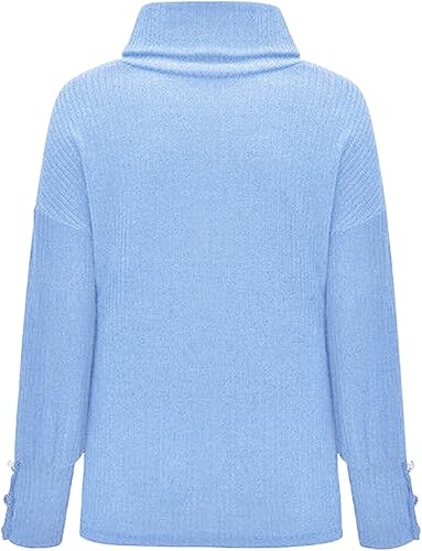 Miniatura 4 de Suéter de cuello redondo para mujer, manga larga de farol, bloque de color, a rayas, lindo suéter suelto de punto gofre, suéter de punto