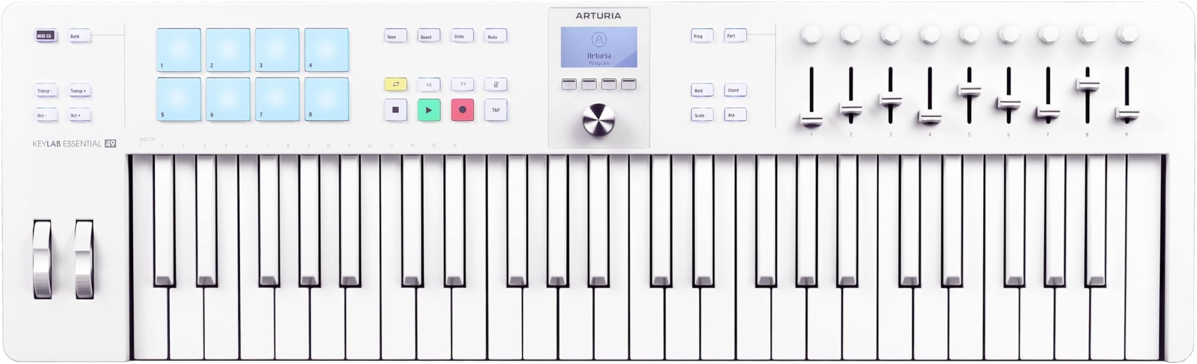 KeyLab Essential 49 mk3 Alpine White - USB MIDI Keyboard Controller with Touch Sensitive Pads, Contextual Display Buttons, Includes Arturia V-Labs & Ableton Lite Live
