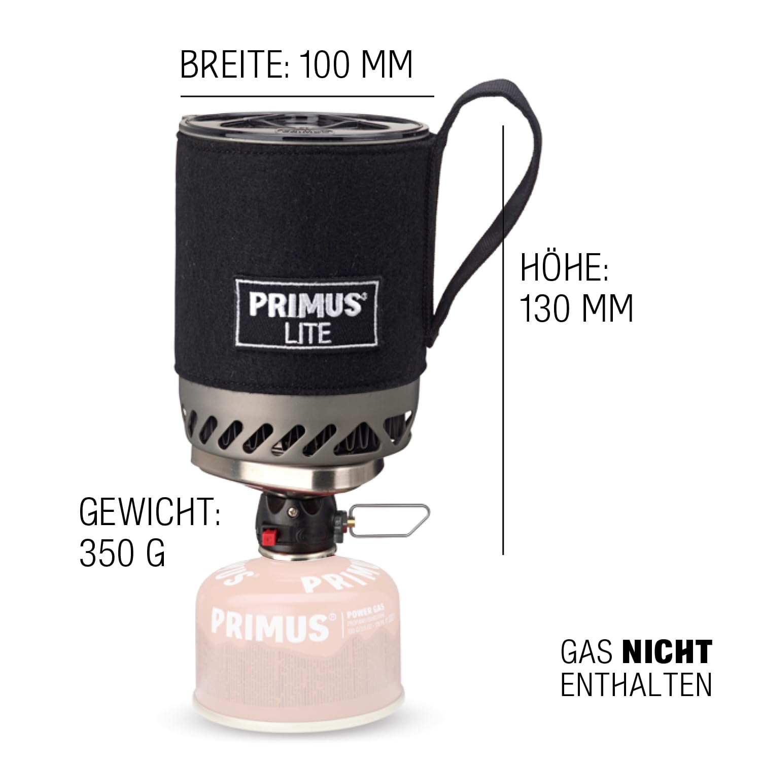 Primus Camping Gaskocher Outdoor - 10x15 cm - 0,5L - 350g - 1500W Flamme - Aluminiumtopf mit isolierterTopfschutzhülle - Primus Outdoor Gaskocher mit Windschutz und integriertem Wärmetauscher