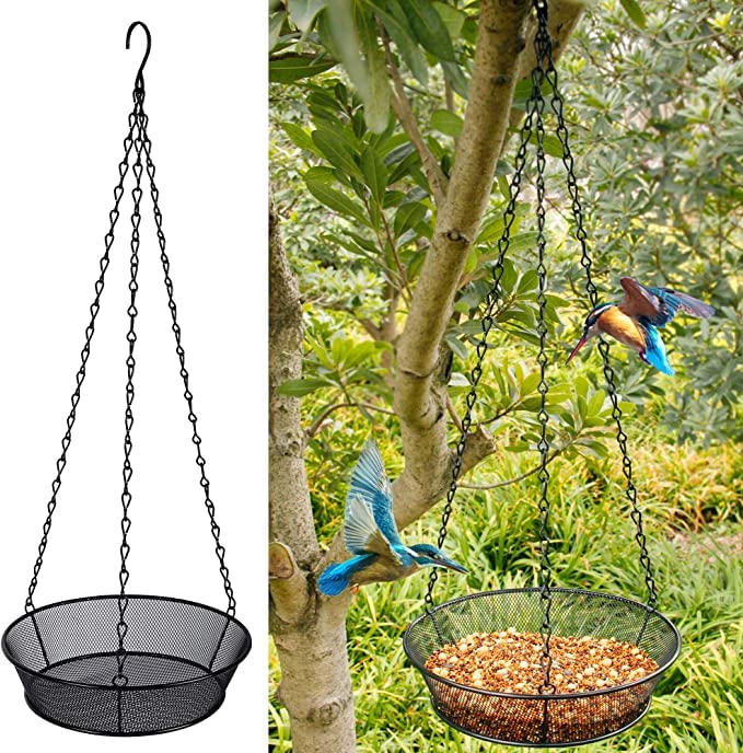 MAKINGTEC Bird Feeder Hanging Tray, Hanging Bird Feeder Tray, Seed Platform Tray Bird Bath Tray, Metal Mesh Seed Tray, for Bird Feeders, Hanging Birdbath for Outdoor Garden Backyard Decoration