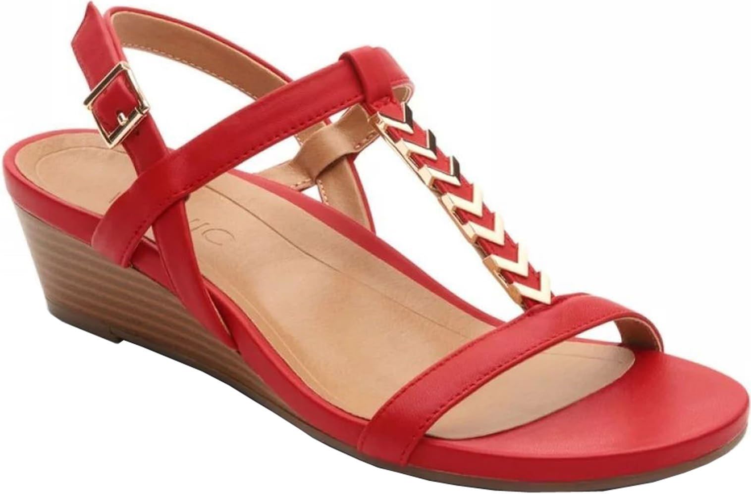 Vionic Women's Port Cali T-Strap Sandal - Ladies Demi Wedge Sandals with Concealed Orthotic Arch Support