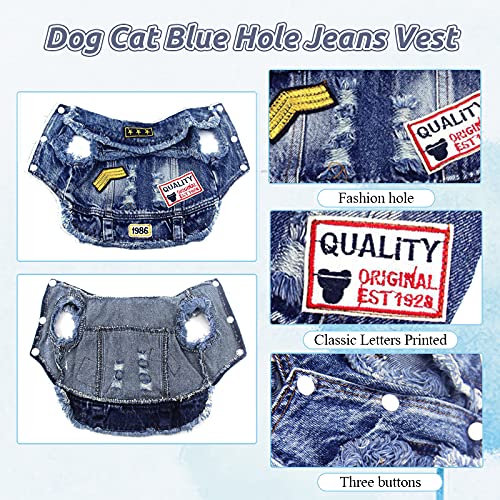 DOGGYZSTYLE Cool Dog Jean Jacket Small Puppy Outfits Frenchie Clothes Denim Coats for Small Medium Dogs Cats Boys Girls Pet Vest Dog Shirt Clothing Doggy Costume (Blue Print, M(Suggest 6-9 lbs))