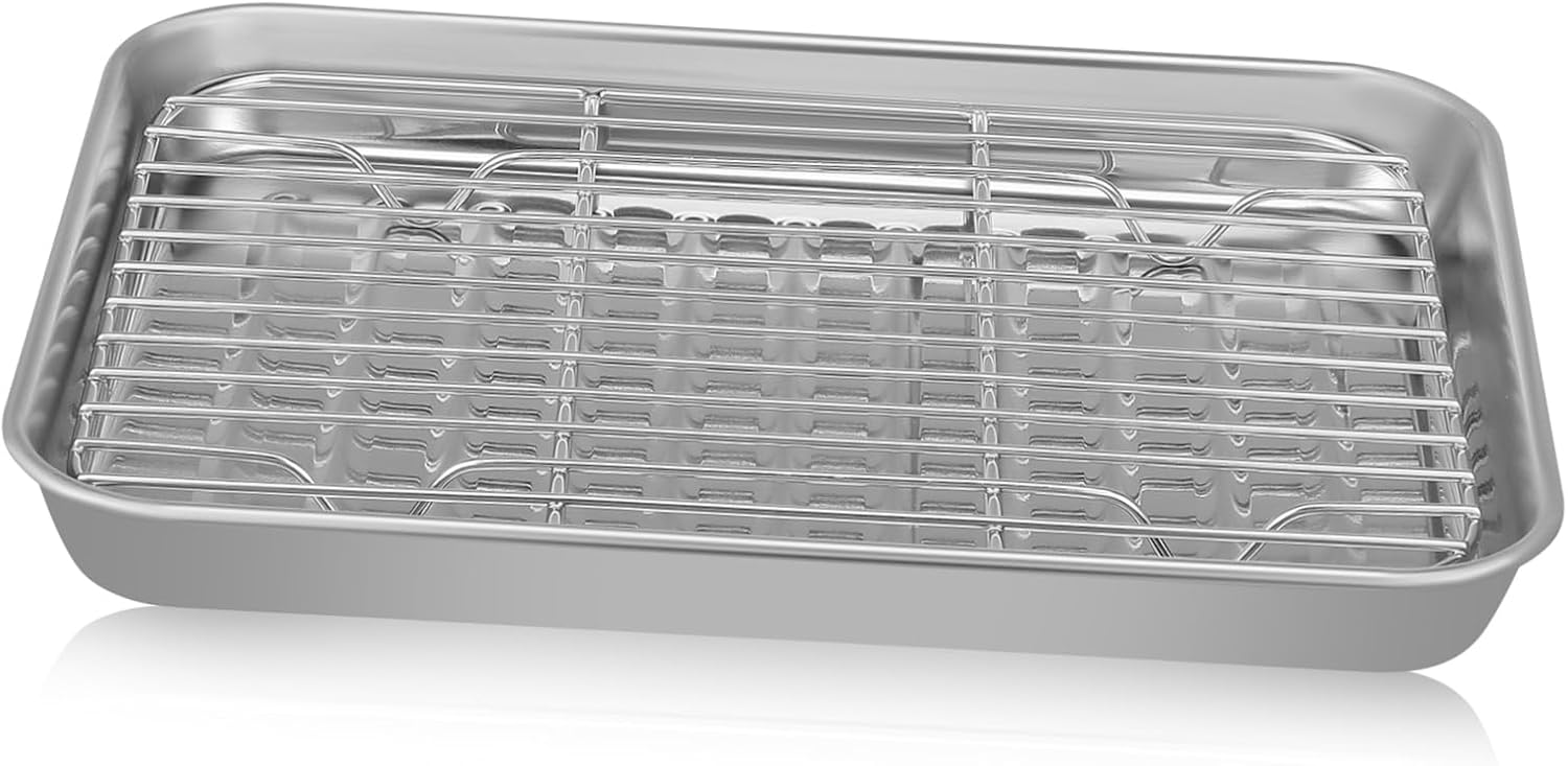 2sets Stainless Steel Baking Sheet Wire Rack Pizza Pan Cookie Sheet Baking Tray Oven Tray Meat Pans for