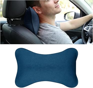 Car Headrest Pillow, Soft Comfortable Memory Foam Automotive Head Rest Cushion, Adjustable Strap Ergonomic Design Vehicle Neck Pain Pressure Relief Pillow, Universal Fit Cyan Blue