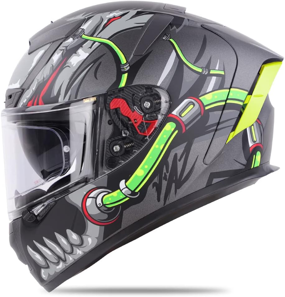 Ignyte IGN-4 Trever ISI / DOT Certified Double Visor Full Face Helmet Outer Anti-Fog Clear Visor and Inner Smoke Sun Shield