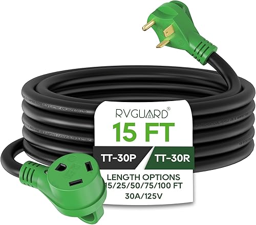RVGUARD Cable de extensión de RV de 30 amperios y 75 pies, cable STW de calibre 103 resistente con indicador de alimentación LED y organizador de