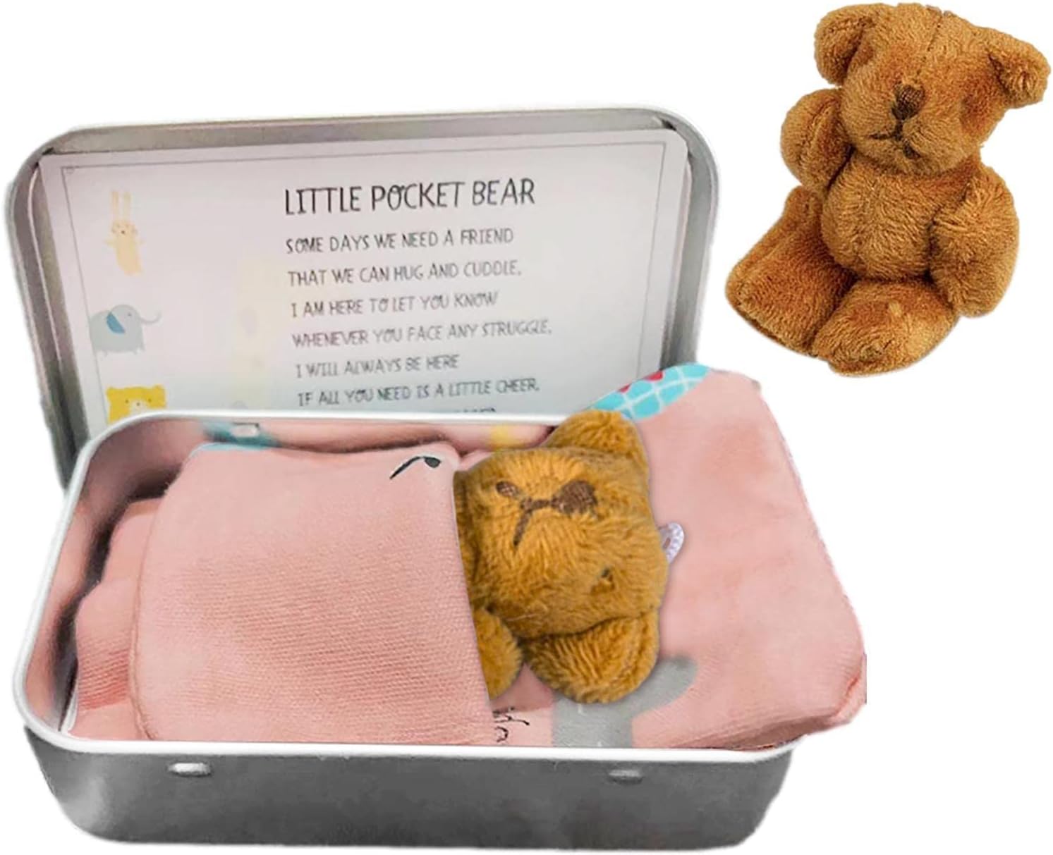 Little Pocket Bear, Personalized Stuffed Bear in A Tin, Children's Plush Mini Bear, Worry Doll for Anti-Various Discomforts, Birthday Gift for Children