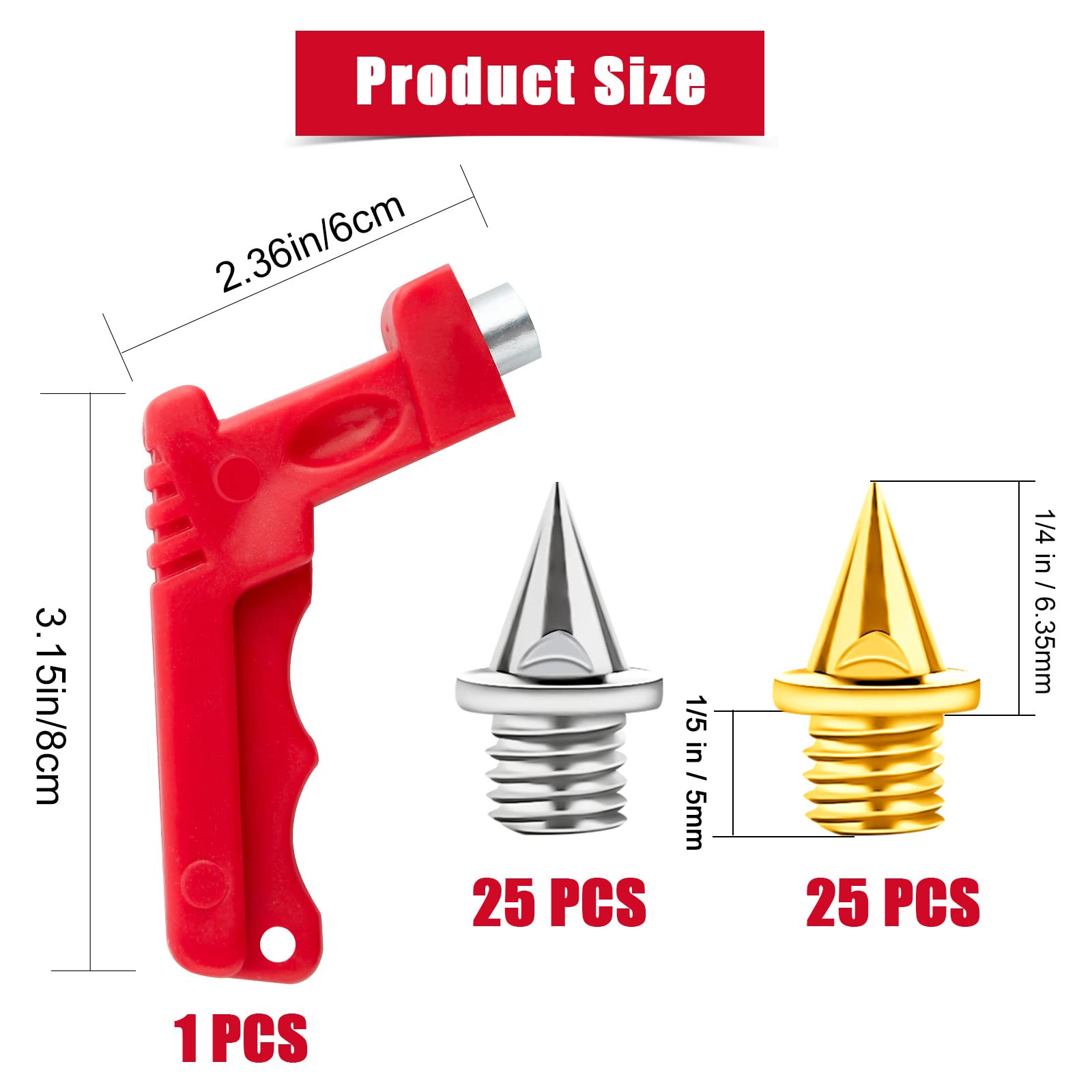 AIEX 50 Piezas Reemplazo de Clavos Atletismo 6mm con Llave de Clavos, Acero Resistente Clavos para Zapatos de Pista Piramide Track Spikes para Zapatos Deportivos Salto Largo Correr Senderismo