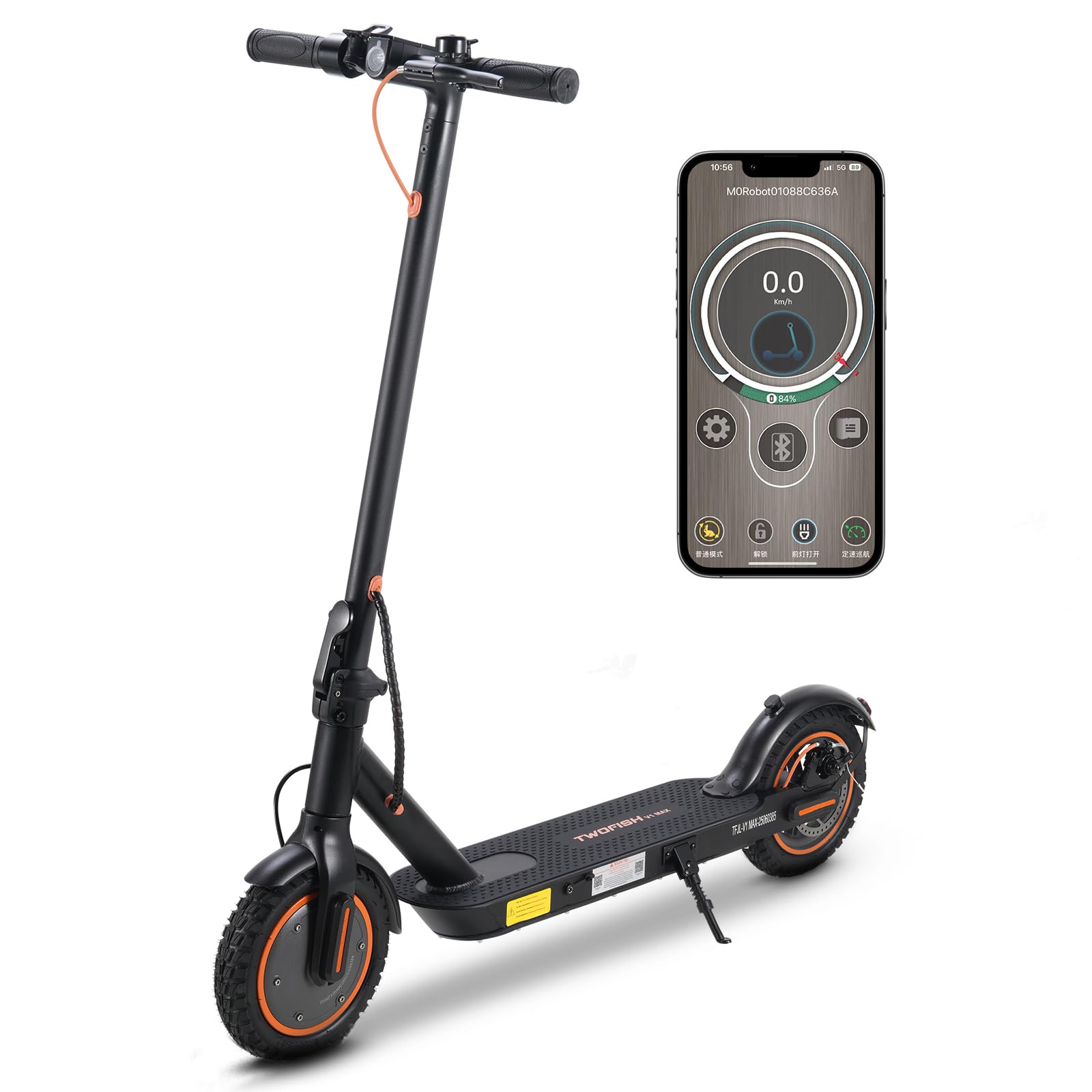Monopattino Elettrico per Adulti, Pieghevole, Due Velocità, Controllo Tramite App, Display a LED, Batteria Da 36v 10.4ah, Pneumatici Da 10 Pollici, Ricarica Rapida, Portata Massima 100 Kg