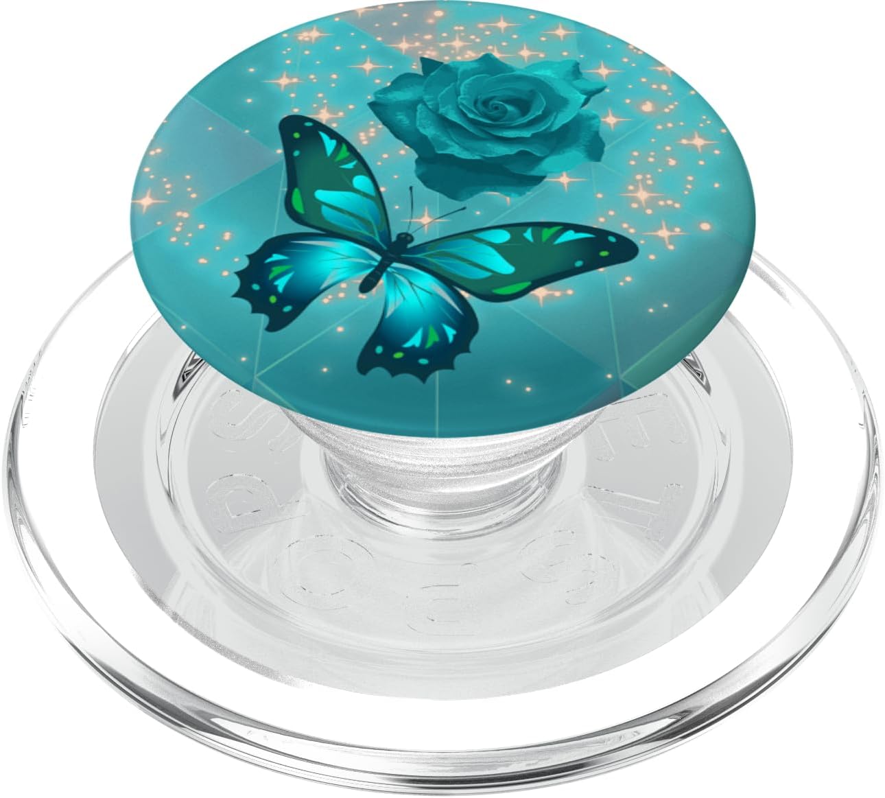 Rose Butterfly Flower Cell Phone Button Pop Up Holder Teal PopSockets PopGrip for MagSafe