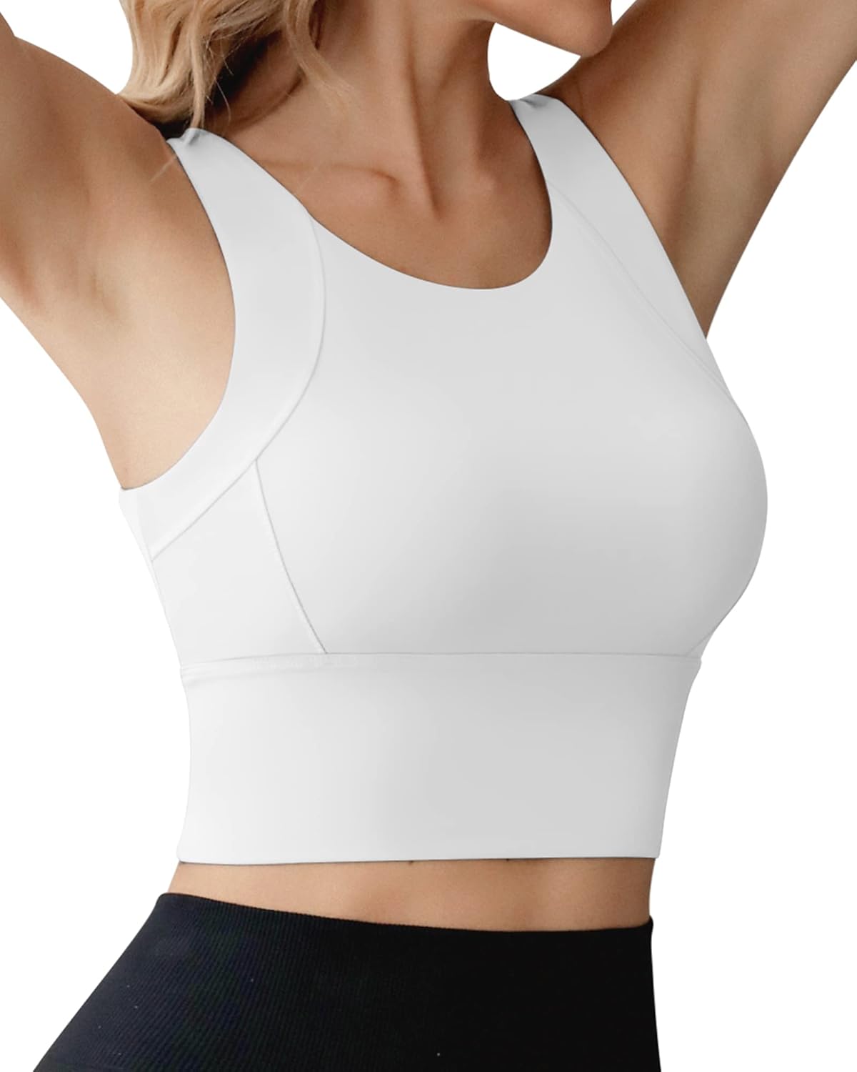 Ama Larsi High Neck Sports Bra for Women Longline Medium Impact Workout Crop Tank Tops Wirefree Padded Yoga Bra Gym - Image 3
