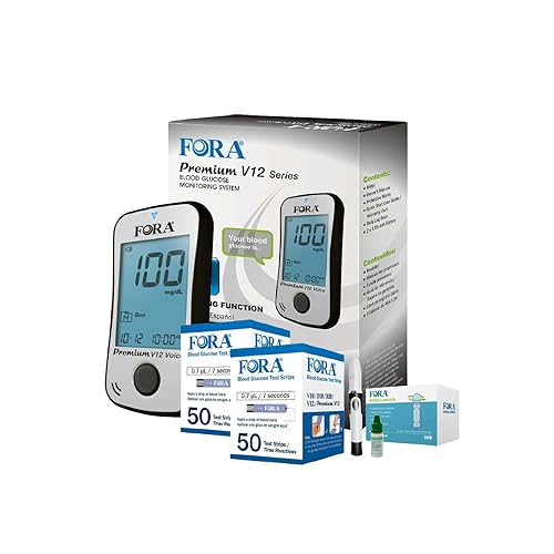 FORA Kit de prueba de glucosa en sangre V12 de alta calidad con 100 tiras de prueba, 100 lancetas, 1 monitor de azúcar en sangre, 1 dispositivo de
