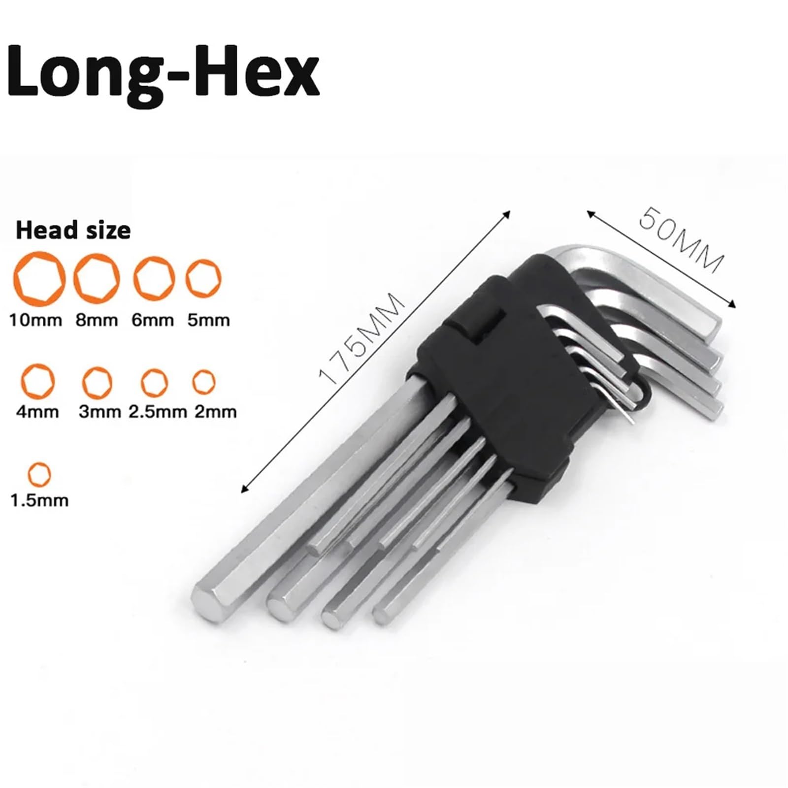 Générique Clé allen Jeu de clés Allen hexagonales, assortiment métrique en forme L avec extrémité hexagonale/TORX/boule, Kit d'outils manuels d'entretien for meubles/bricolage/vélo 9 pièces(Long-Hex)