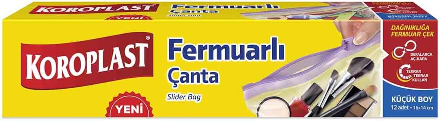 Koroplast Çok Amaçlı Küçük Boy Fermuarlı Kilitli Çanta 12'li 16x14 Cm, Tekrar Kullanılabilir, Su Geçirmez, Seyahat, Ev, Kozmetik, Takı, Elektronik, Aksesuar Saklama Çantası