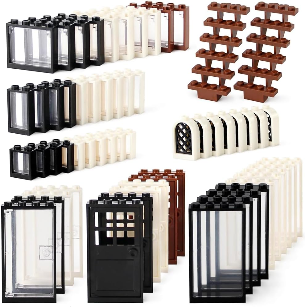 Windows and Doors Set Interior Decoration Accessories MOC Building Block Kit 118 Pieces and Parts Compatible with Major Brands