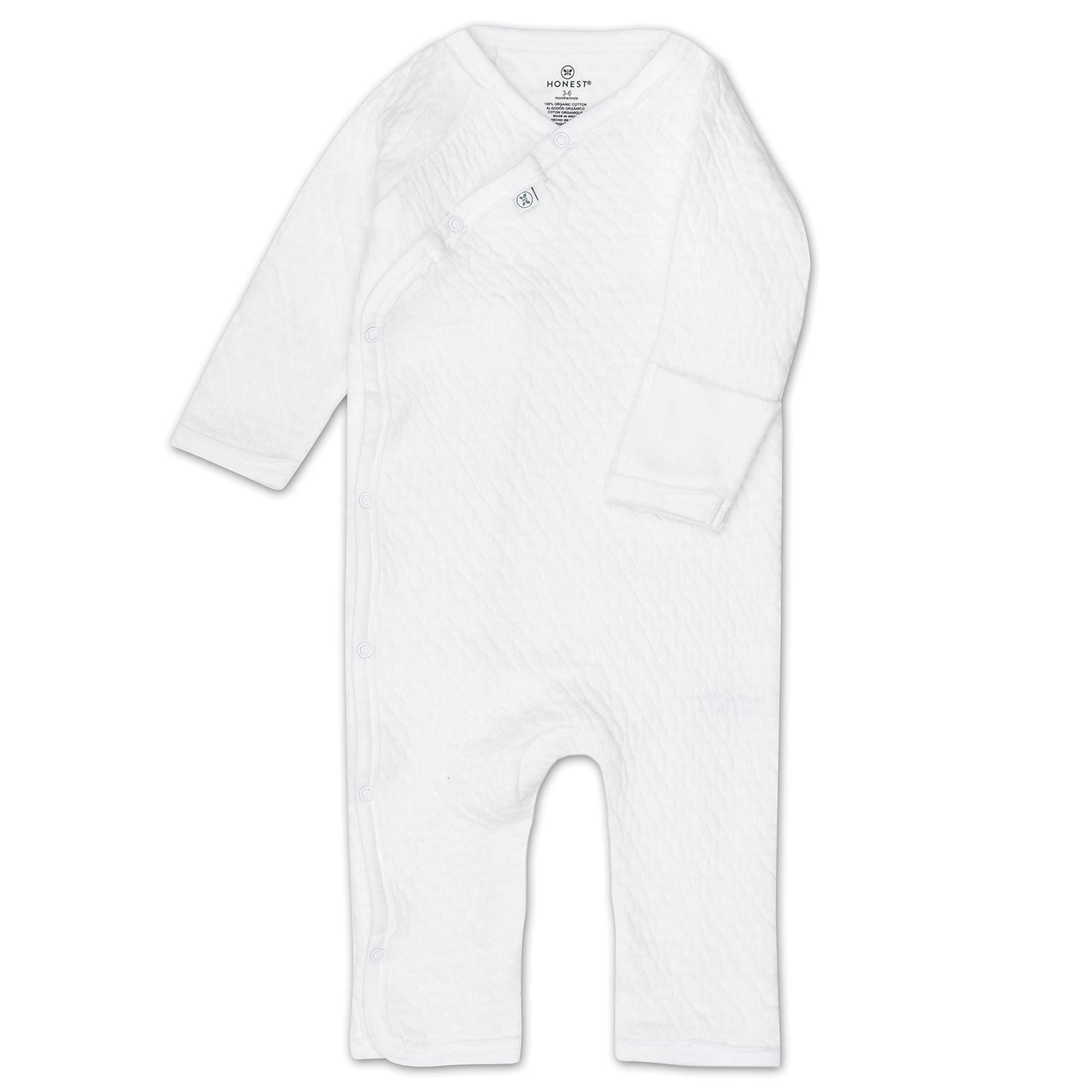HonestBaby Matelasse Side Snap Coverall Organic Cotton for Baby Boys, Girls, Bright White, 6-9 Months