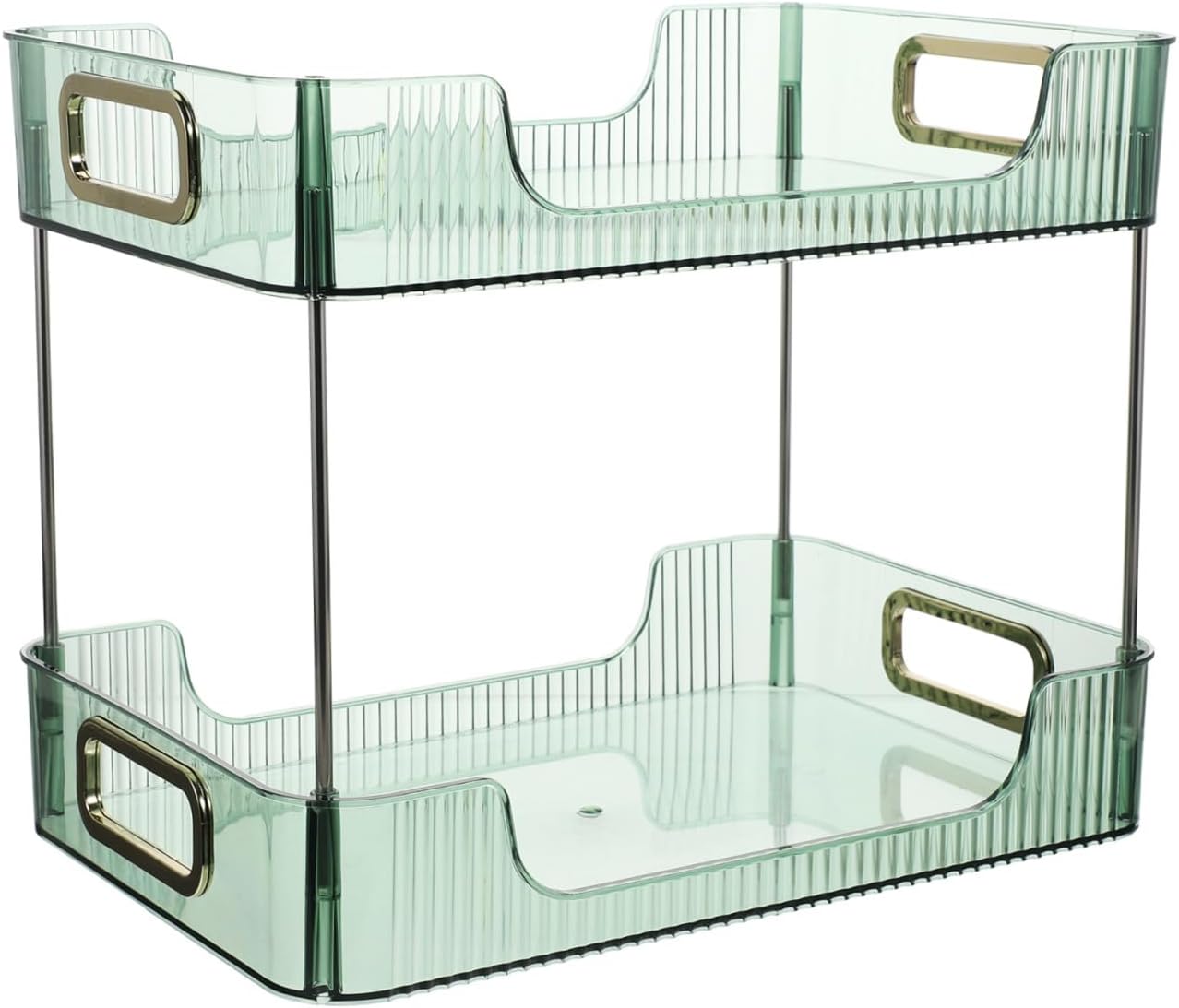2-Tier Bathroom Countertop Organizer Green Storage Rack for Makeup and Toiletries Stylish Double-Layer Vanity Shelf for Home Supplies