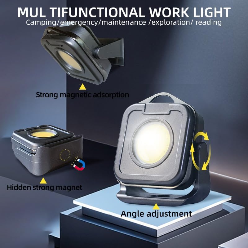 4 Pcs Rechargeable Work Light with 360° Rotating Magnetic Base, Tough Built 500 Lumens Magnet Light Compact Waterproof Portable Mini Floodlight for Mechanics Garage and Outdoor Use