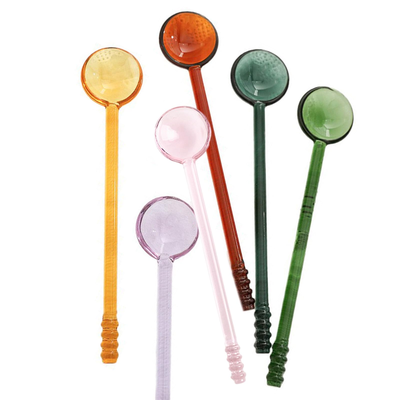 ATRYG Pack of 6 Multicolor Glass Spoons for Honeys Dessert Hot Beverages Stirring Kitchen Utensils