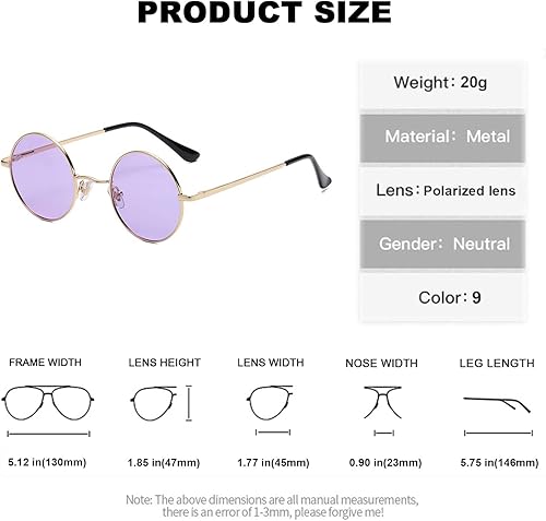 Miniatura 6 de EYLRIM Lentes circulares de lentes rojas, gafas de sol polarizadas redondas pequeñas para mujeres y hombres, estilo hippie retro, gafas de sol