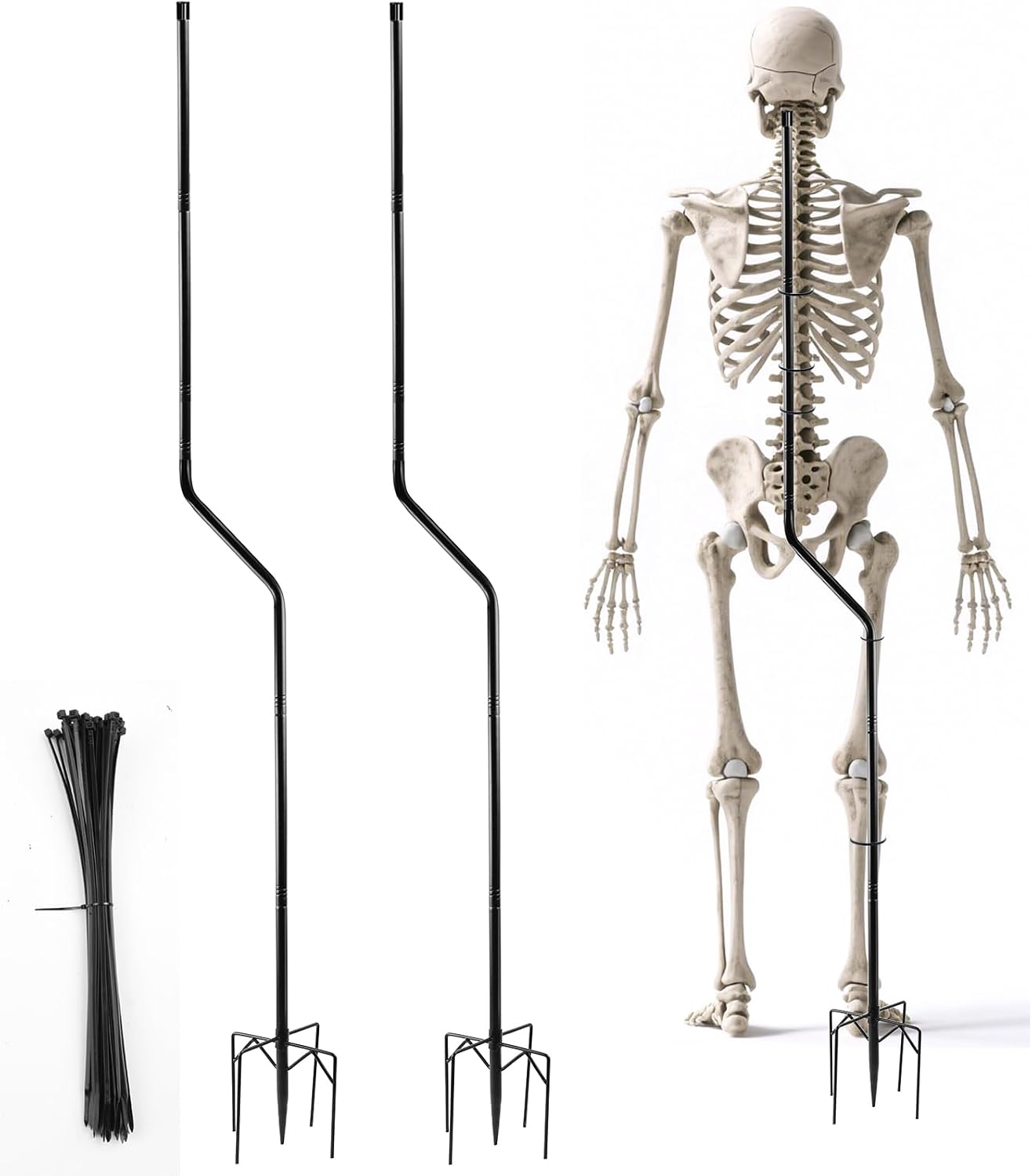 2Set Adjust Metal Skeleton Stand for 5.9/6.56ft Halloween Skeleton,30 Ties