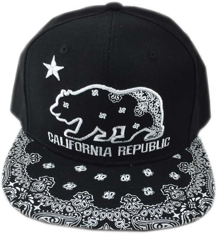 3D Embroidered California CA Republic Cali Bear Paisley Bandana Flat Bill Hip Hop Cap Hat Visor