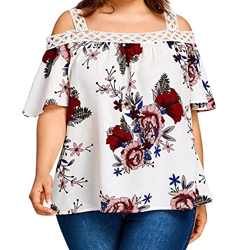 Tosonse Femme Blouse Imprimé Floral Été Épaules Dénudées Top Mousseline De Soie Décontracté T-Shirt Shirt Haut Manche Courte Mignonne Chemise Lâche Tee Cover