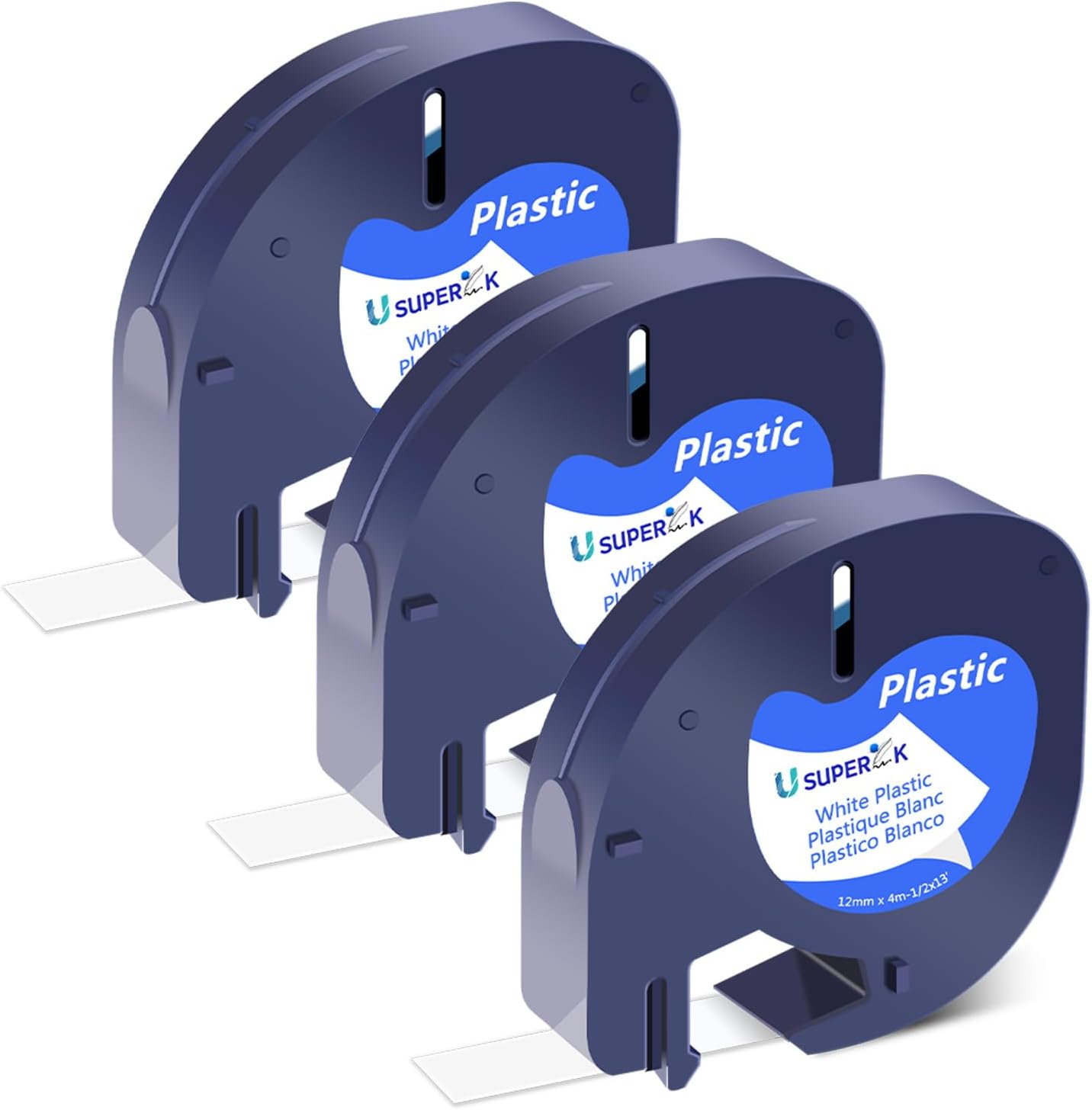 3PK Letratag 91331 White Plastic Label Tape Compatible for Dymo Label Maker Refills S0721660 Black on White, 12mm x 4m (1/2" x 13') for Letra Tag 200B LT100H LT100T LT110T