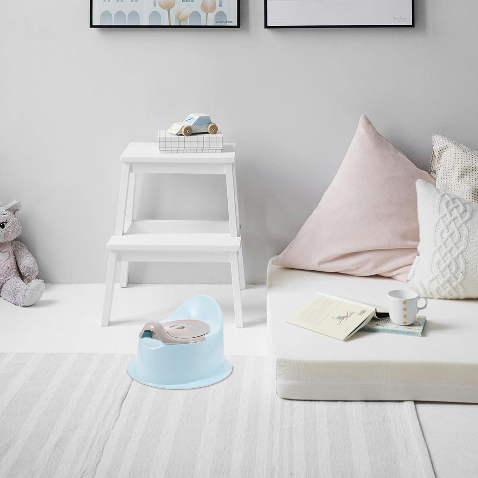 Orinal para Bebés Portátil Pequeño de Plástico Color Azul Claro, Asiento de Inodoro para Entrenamiento Infantil, Bacinilla Cómoda y Segura Niñas en Casa y Viajes